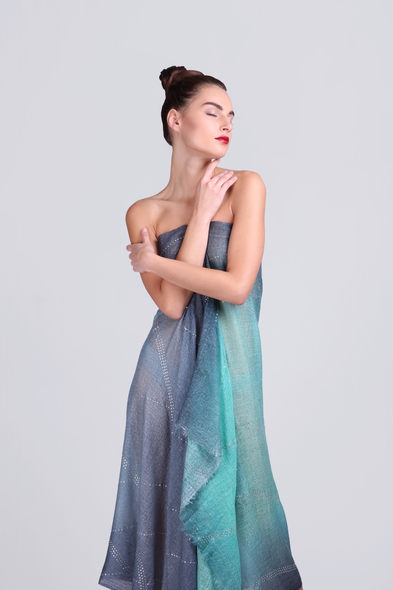 Classic Cashmere Wrap Shawl with Swarovski - VS 11876A Blue Spray ...